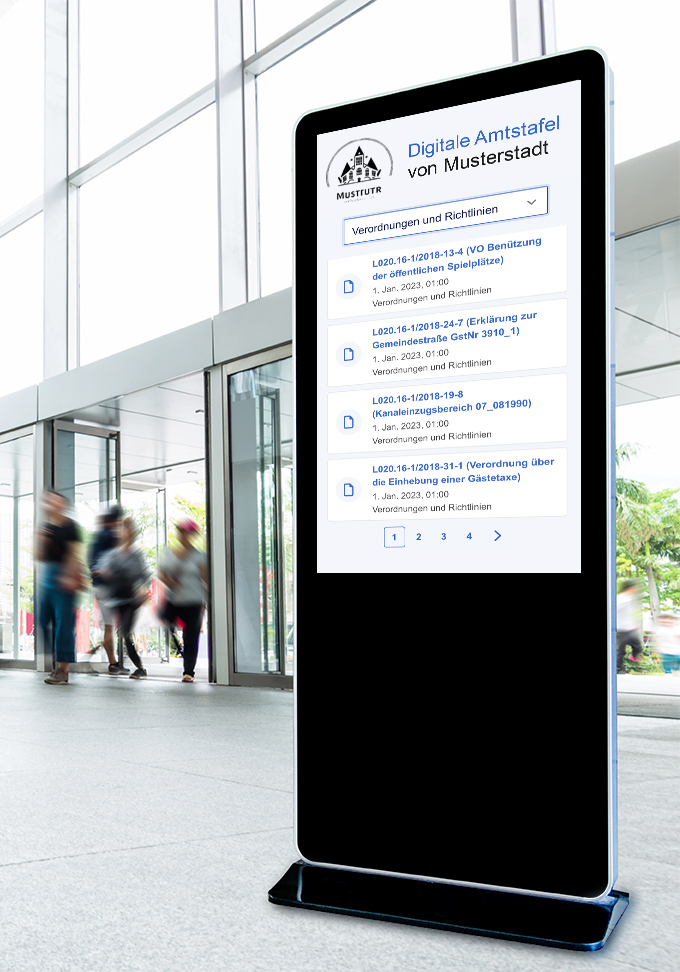 Öffentlicher Touchscreen mit Amtstafelinhalten